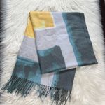 Abstract Patterned Blue and Yellow Wool Blend Pashmina Scarf Photo 0