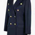 Liz Claiborne 1990s Vintage Navy Military Style Deadstock Double Breasted Wool Blazer Size 6 Photo 0