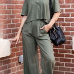 Holley Girl Gabbie Wide Leg Pants in Olive Green 1X Plus Size Photo 3