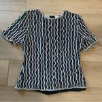 Vintage Stenay Black Silk Women’s Sequin Pearl Striped Short Sleeve Top Size L Size L Photo 0