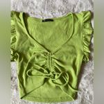 ZARA  Lime Green Ruched V-Neck Top size M cottton Photo 1