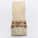 ZARA  mini fitted dress bodycon tan casual blogger with waist belt  Photo 14