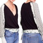 Free People  Auxton Mixed Print Wrap Top Black/Mint Floral Size Medium Photo 2