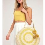 American Eagle  Woven Straw Circle Tote Bag Natural Yellow Boho Beach Summer LG Photo 9