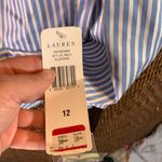 NWT Lauren Ralph Lauren Cotton and Silk Ruffle Collar Striped Blazer Size 12 Blue Photo 2