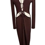 Aya Muse Perugia Dress long sleeve tie front chocolate brown size large L Photo 7