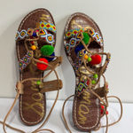 Sam Edelman Lisabeth Women’s Beaded Pom Pom Gladiator Sandals – Boho Festival Photo 7