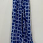 J. McLaughlin  Tapestry Scarf NWT $98 Trellis‎ Geo Blue White Tassel Cotton Neck Photo 0