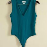 Babaton  Teal Green V-neck Sleeveless Bodysuit Size Large Thong Back Aritzia Photo 0