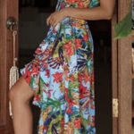Bali Elf Tropical Floral Maxi Wrap Dress XL Boho Resort Blue Photo 0