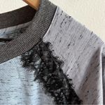LOGO By Lori Goldstein Heathered Blue Gray Lace Trim Top Blouse Shirt US Large Photo 3
