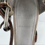 Brunello Cucinelli shoes 40 T-Strap peep toe heeled platform brown leather Photo 12