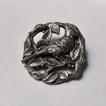 Signed Birds & Blooms 1999 Pewter Silver Tone Brooch Pin Cardinal Bird Photo 1