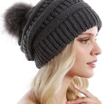  Women Knit Slouchy Beanie Chunky Baggy Hat with Faux Fur Pompom Winter Soft Warm Ski Cap Photo 3