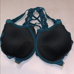 Cacique Boost Plunge Dark Teal Blue Lace Bra RacerBack Underwire Strappy 38DDD Photo 5