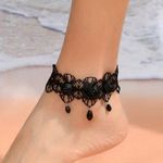 Gothic Retro‎ Style Black Flower Lace Anklet Photo 0