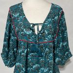 Band Of The Free New Floral Print Tassel Tie Babydoll Mini Dress Teal Size Small Photo 5