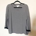 Vineyard Vines Jet Black and White Stripe Embellished Knit Top Photo 0