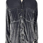 Pilcro Anthropologie The Hadley Relaxed Velvet Button Down Shirt S Gray Photo 0