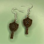 Handmade Copper Bronze Tone Purplish Pink Rose Mirror Shape Earrings Photo 1