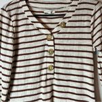 Maurice's  Button Down Striped Top - Cream and Brown Photo 1