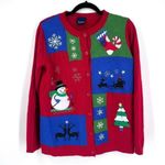 Gloria Vanderbilt Ugly Christmas Sweater Cardigan Medium  snowmen, stocking Color Photo 0