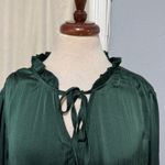BLOOMCHIC Women Dark Green Textured Tie Neck Long Sleeve Peasant Blouse Sz 18 Photo 1