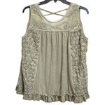 POL Tie Dye Sleeveless Grey Eyelet Faux Pearl Accent Top Blouse Large Photo 0