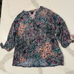 Daytrip MultiPrint Split Neck Button Down High Low Hem Blouse Womens Medium Teal Photo 1