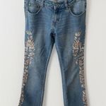 Y2K Vintage Embellished Embroidered Beaded Flare Jeans Low Rise 2000s Fairy Boho Blue Size 27 Photo 2