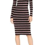 Michael Kors  Metallic Striped Dress Bodycon Long Sleeve Sweater Pink/black S/P Photo 0