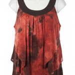 Dress Barn  Blouse XL Tiered Ruffle Tie Dye Swirl Tank Top Brown Orange Rust Flowy Photo 0