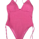 Betsey Johnson  Pink Smocked One Piece Swimsuit L Ruched Sexy Retro Beach Photo 0