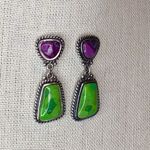 BARSE Sterling Silver Purple and Green Turquoise Cabochon Drop Earrings Photo 5
