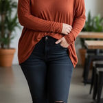 Old Navy  Rust-colored long sleeve shirt with a‎ deep scoop neckline Photo 0