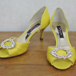 Nina New York Leather Soled Yellow Satin Rhinestone Heels Size 6.5M Photo 0