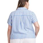 Ava & Viv  Linen Blend Striped Tie Front Cropped Short Sleeve Button Down Photo 1