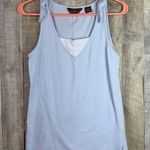 Aura Vintage Small Baby Blue & White Tank Top with Shoulder Ties Photo 0