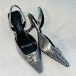 Karl Lagerfeld Aline Silver Leather Slingback Heels sz 7.5 Photo 0