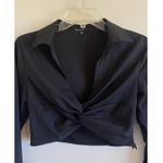 Hunter & Brown Premium Black Vneck Twist Front Cropped Bell Sleeve Blouse Shirt Photo 1