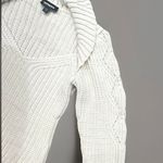 EXPRESS Cable Knit V-Neck Sweater Pullover Ivory Wide Collar Photo 3