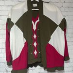 Vintage 2 Piece Windbreaker Material Cardigan Set XL Green Photo 2