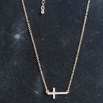 Source Unknown Glittering Rose Gold Rhinestone Accent Sideways Cross Like New Necklace Photo 1