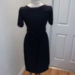 Loft Black Midi Dress Pleated Skirt w/ Belt Sz 2 Polyester Stretch V-neck Photo 5