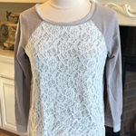 Jessica Simpson  Gray and Cream Lace Long Sleeve Top Photo 0