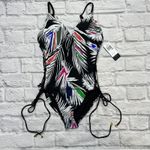 Rachel Roy  Women's Black Tropical V-Neck Side-Lace Tie One Piece Swimsuit M New Photo 1