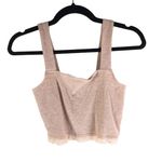 American Eagle  Womens Ribbed Square Neck Tank Top Lace Trim Beige Pink Size S Photo 0