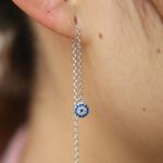 Boutique 925 Sterling Silver Chain Thread Evil Eye Earrings NWT Photo 2