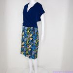 Leota NWOT USA-made blue yellow dolman sleeve wrap dress, size 3L Photo 15