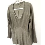 POL  Ready for Anything Green Ribbed V Neck Stretch Long Sleeve Top Soft Sz S Photo 2